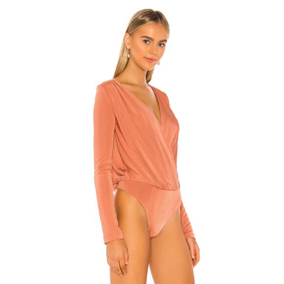 Intimately Free People Long Sleeve Turnt Bodysuit V Neck Size Large Ginger Spice - Picture 3 of 13